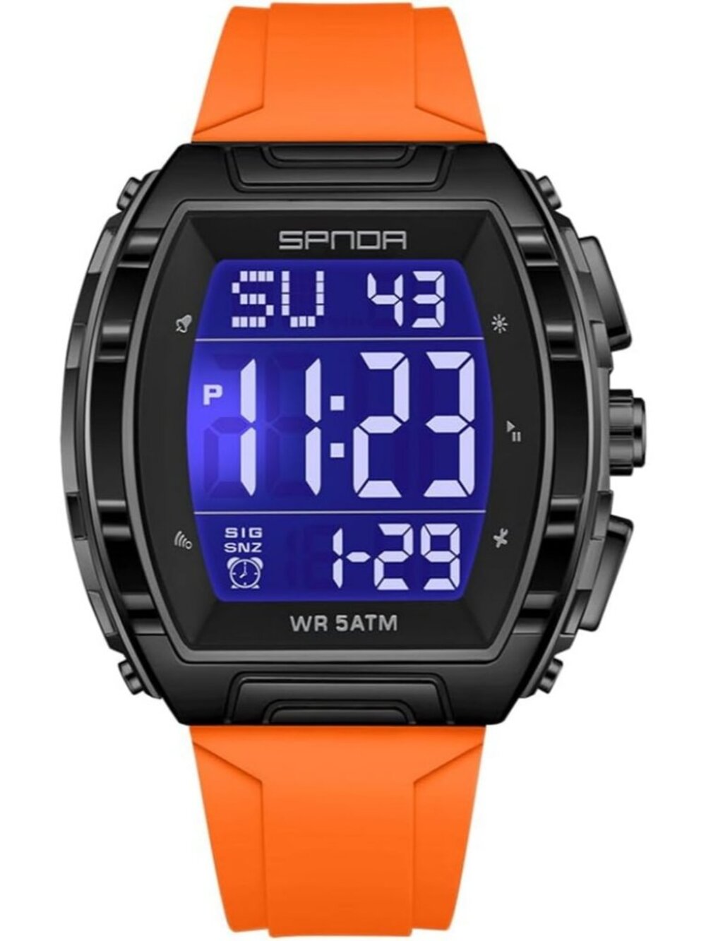 Men's Orange Analog Quartz Tonneau Shape Dual Waterproof Digital Luxury Watch